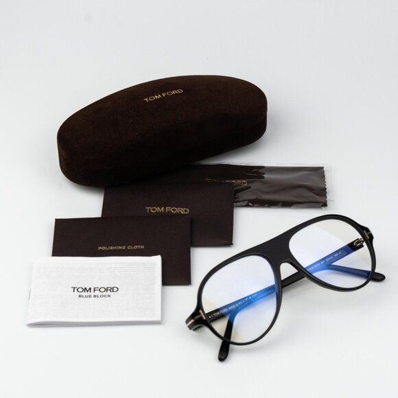 Tom Ford Men Eyeglasses Shiny Black Blue Block Pilot FT5012-B/V 001 BRAND NEW - Picture 10 of 13